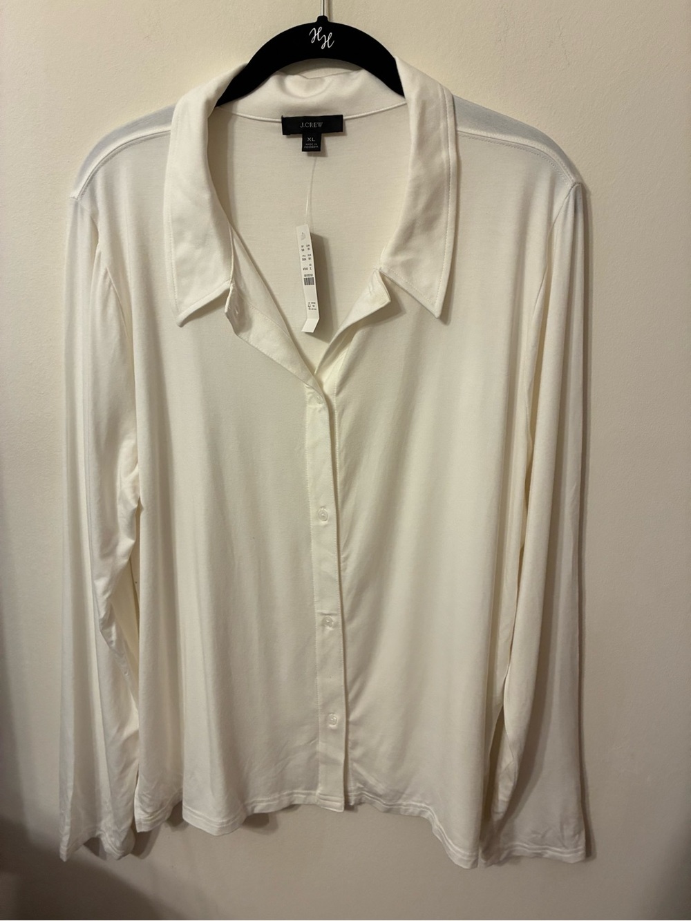 NWT J. Crew XL cream stretch button down shirt